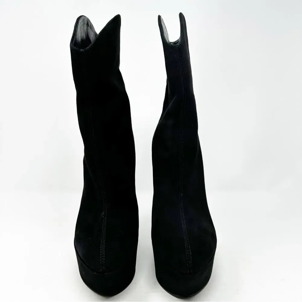 Giuseppe Zanotti Black Suede Platform Wedge Ankle Boots Womens Size EU 38.5